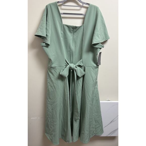 Lane Bryant Women's 22 Green Midi Dress Flutter Sleeve Square Neck Tie Back NWT - Picture 2 of 6